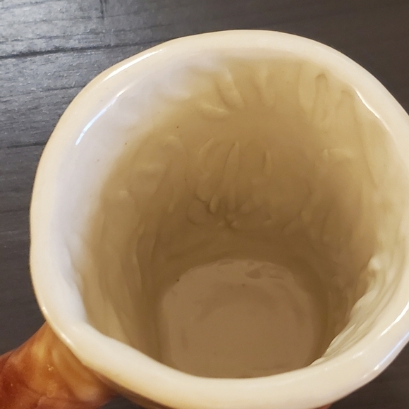 Unique Pottery Mug Opened Handled Glazed Creamy/Brown Signed AJC 6f90005B - Picture 4 of 10